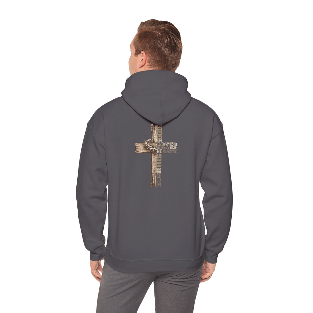 Wooden Cross Scripture Hoodie | Rustic Christian Faith Sweatshirt