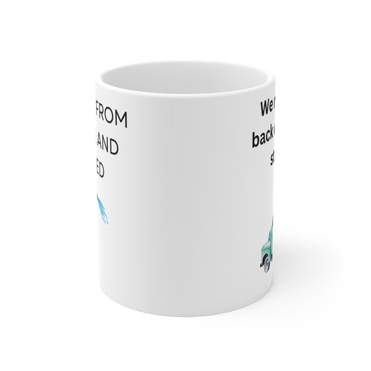 We rode in the back of pickups standing Mug | vintage green pickup truck