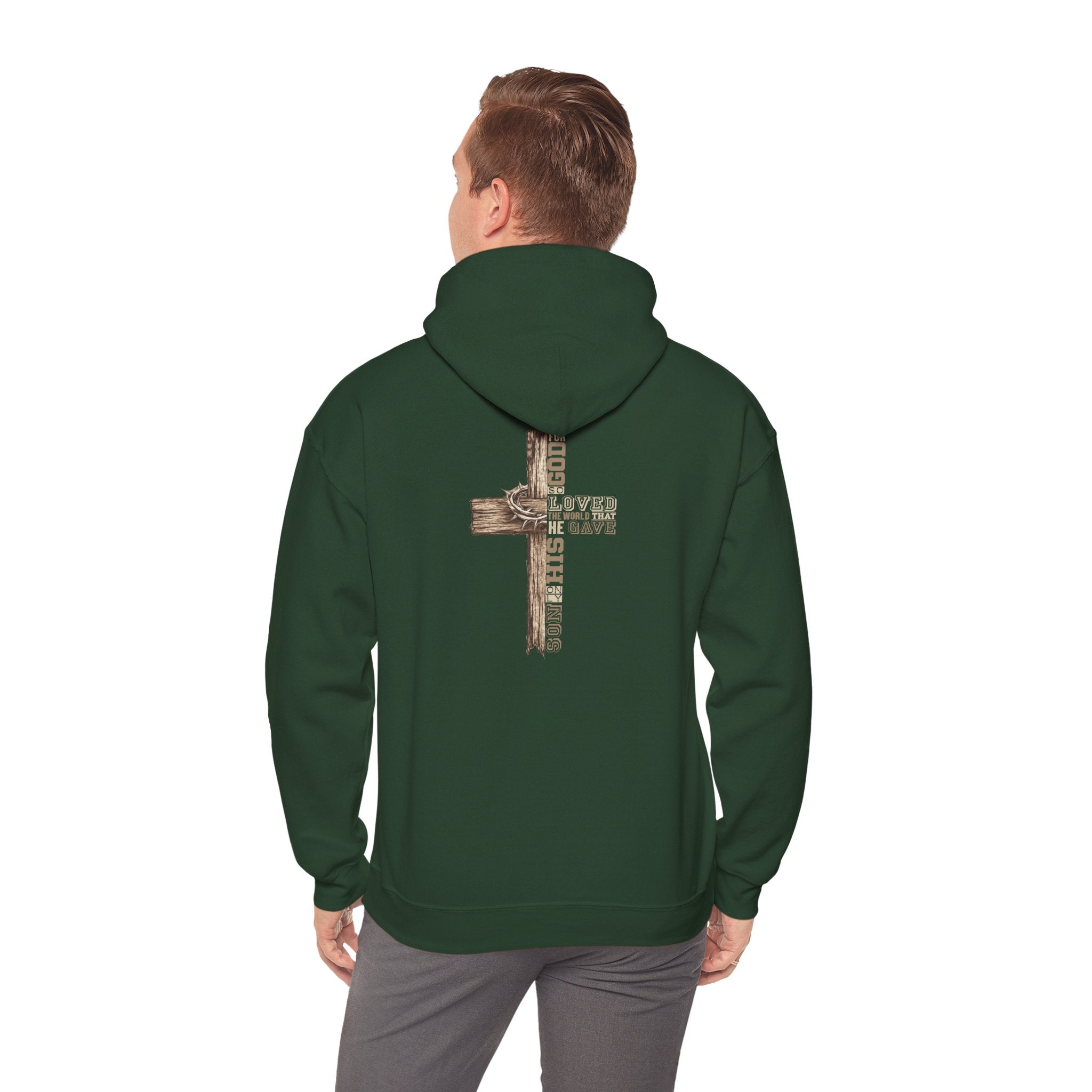 Wooden Cross Scripture Hoodie | Rustic Christian Faith Sweatshirt