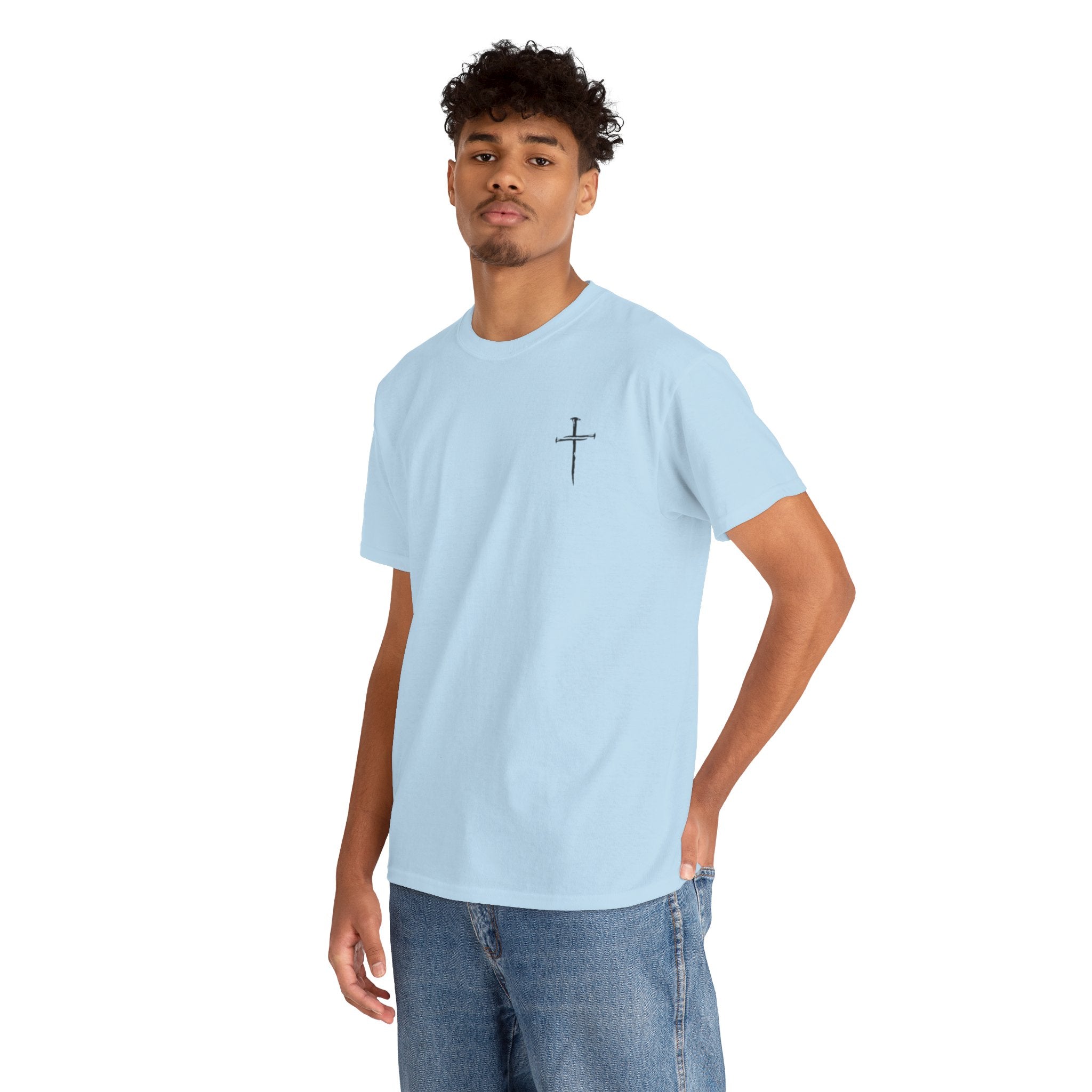Minimal Cross Sketch T-Shirt | Small Chest Graphic, Religious Faith Design Christian Tee