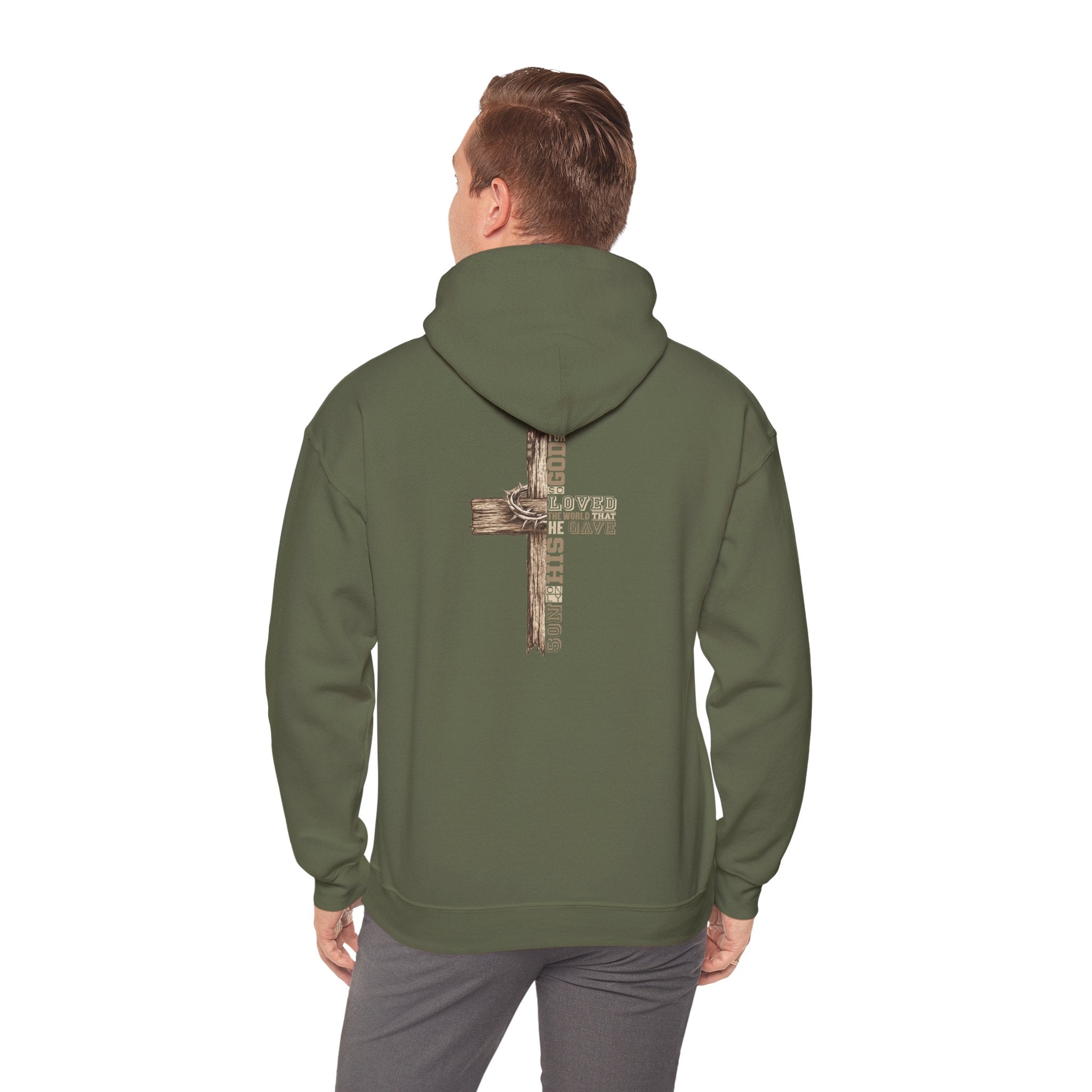 Wooden Cross Scripture Hoodie | Rustic Christian Faith Sweatshirt