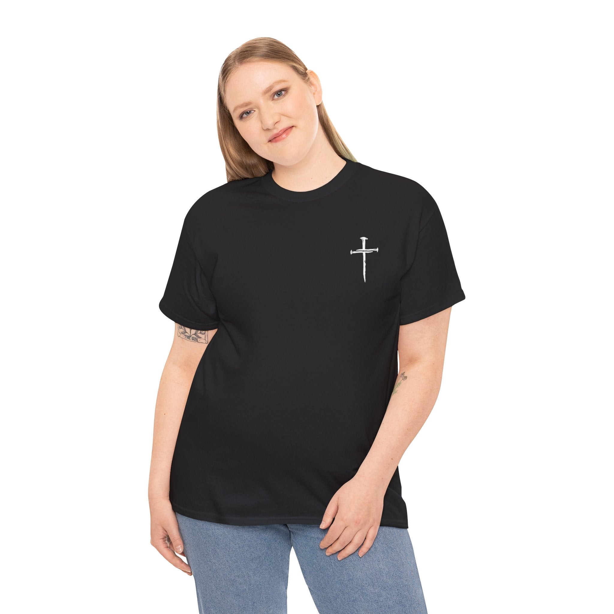 Minimal Cross Sketch T-Shirt | Small Chest Graphic, Religious Faith Design Christian Tee