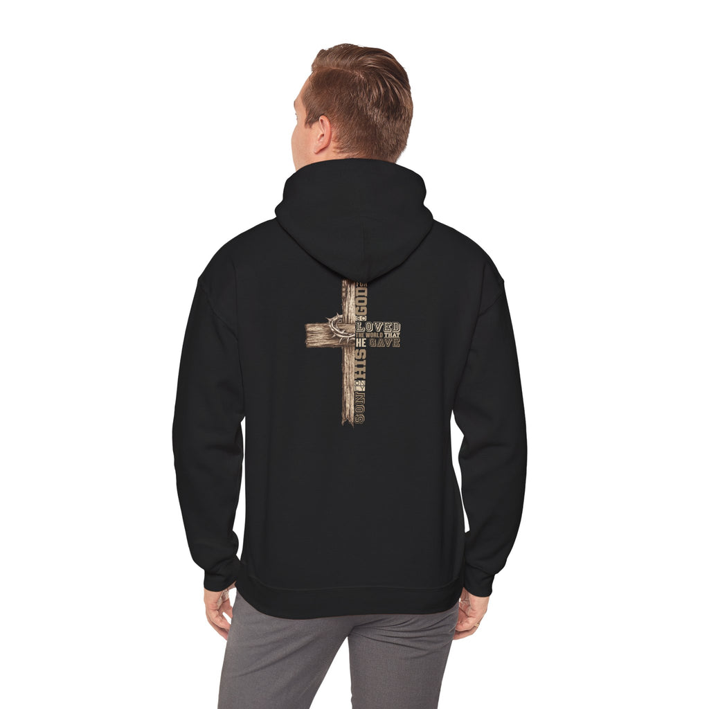 Wooden Cross Scripture Hoodie | Rustic Christian Faith Sweatshirt