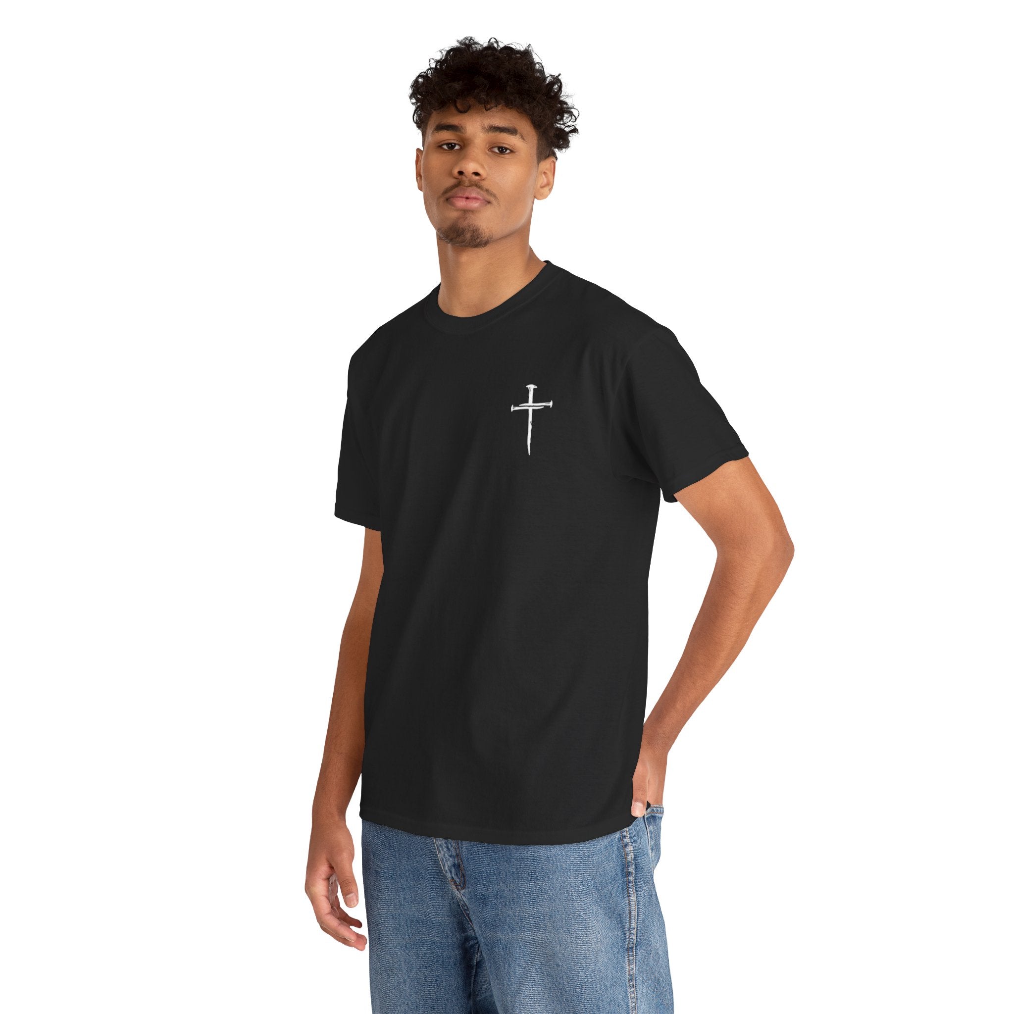 Minimal Cross Sketch T-Shirt | Small Chest Graphic, Religious Faith Design Christian Tee