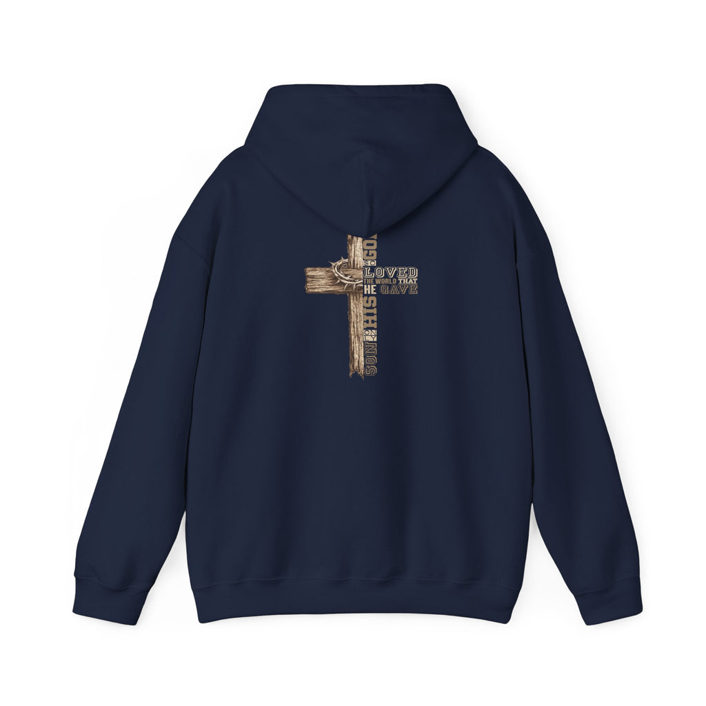Wooden Cross Scripture Hoodie | Rustic Christian Faith Sweatshirt