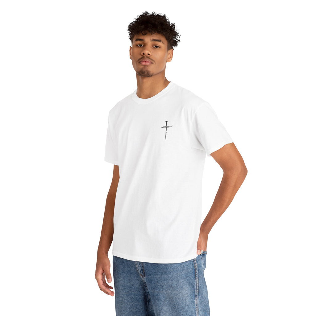 Minimal Cross Sketch T-Shirt | Small Chest Graphic, Religious Faith Design Christian Tee