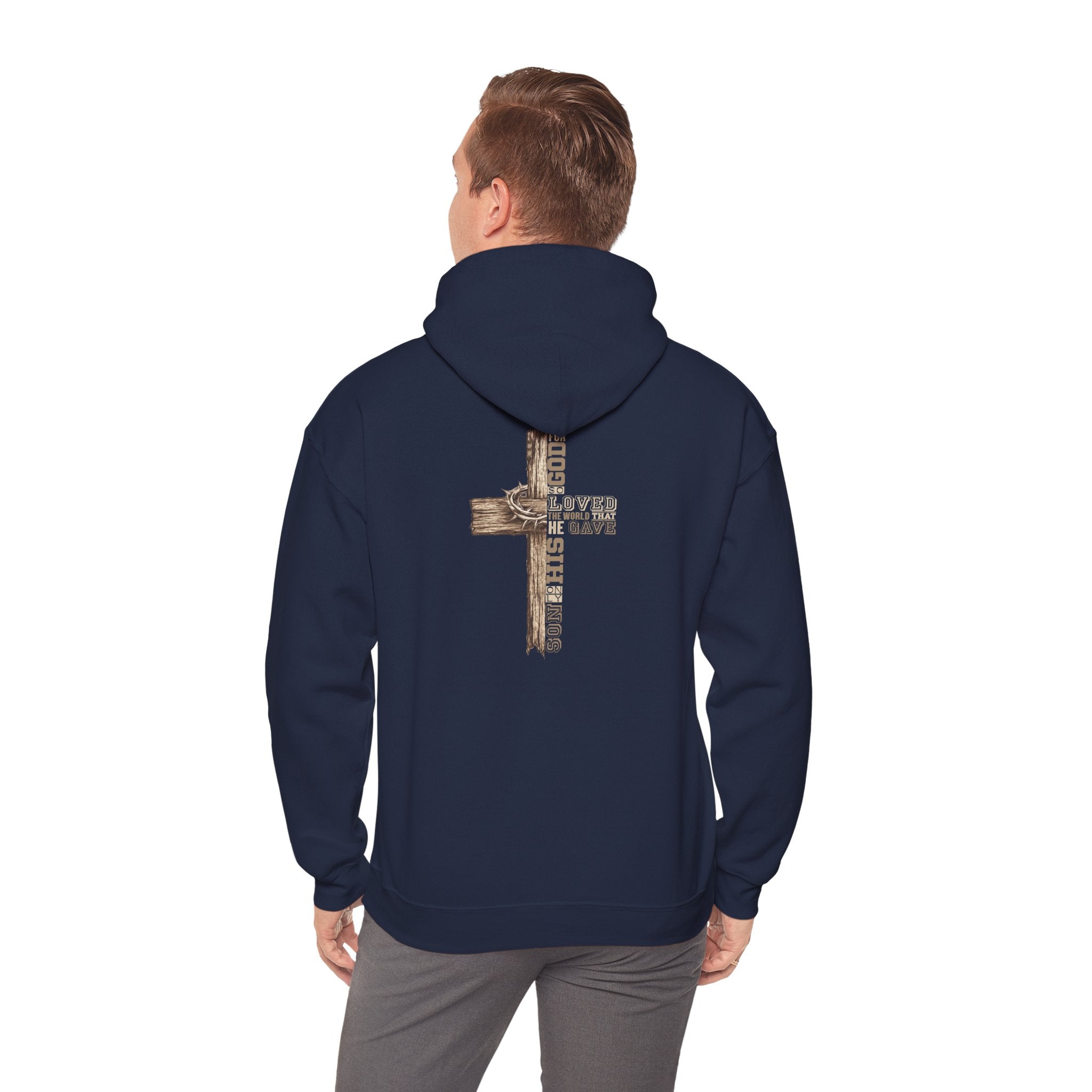 Wooden Cross Scripture Hoodie | Rustic Christian Faith Sweatshirt