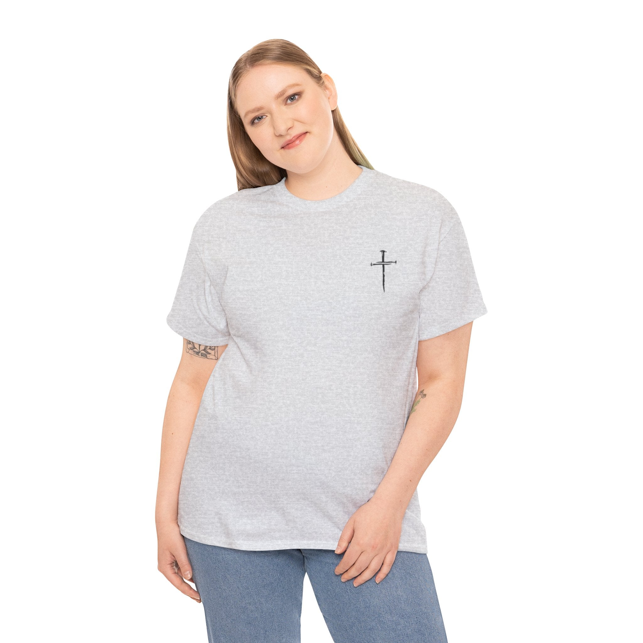 Minimal Cross Sketch T-Shirt | Small Chest Graphic, Religious Faith Design Christian Tee