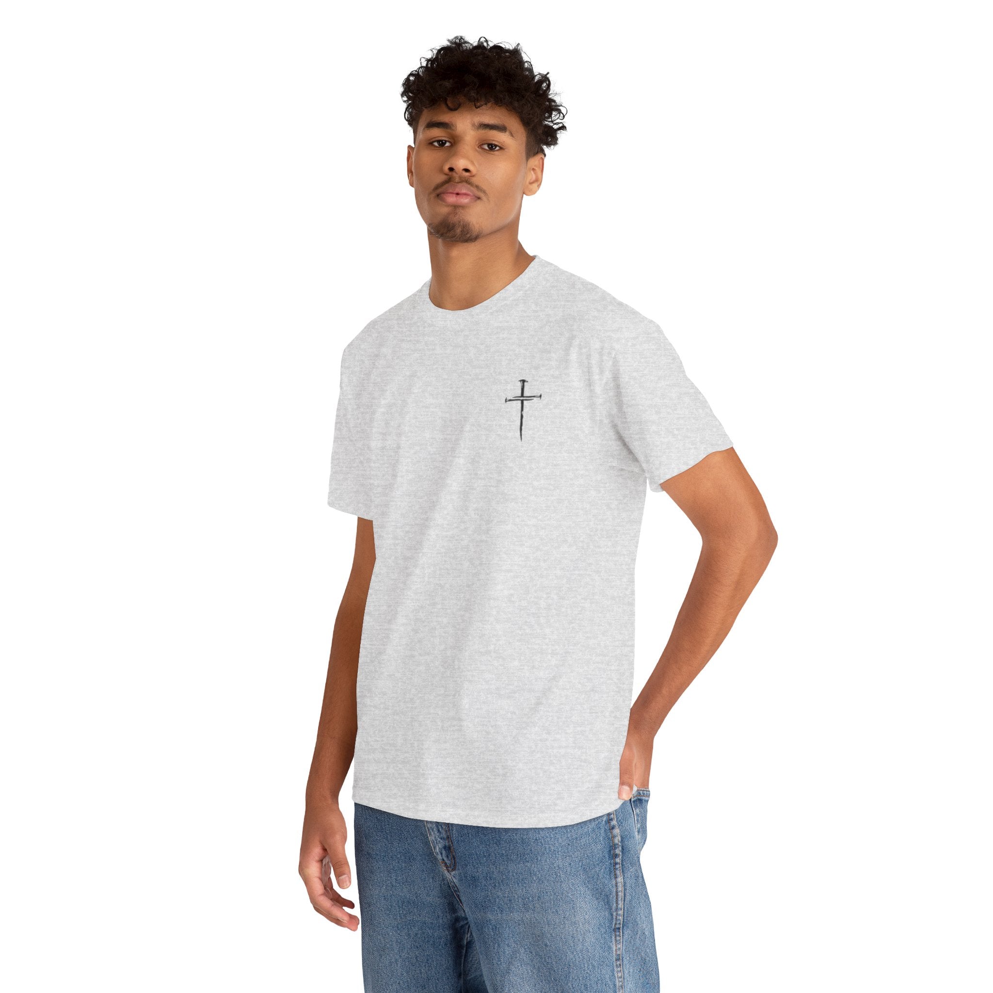 Minimal Cross Sketch T-Shirt | Small Chest Graphic, Religious Faith Design Christian Tee