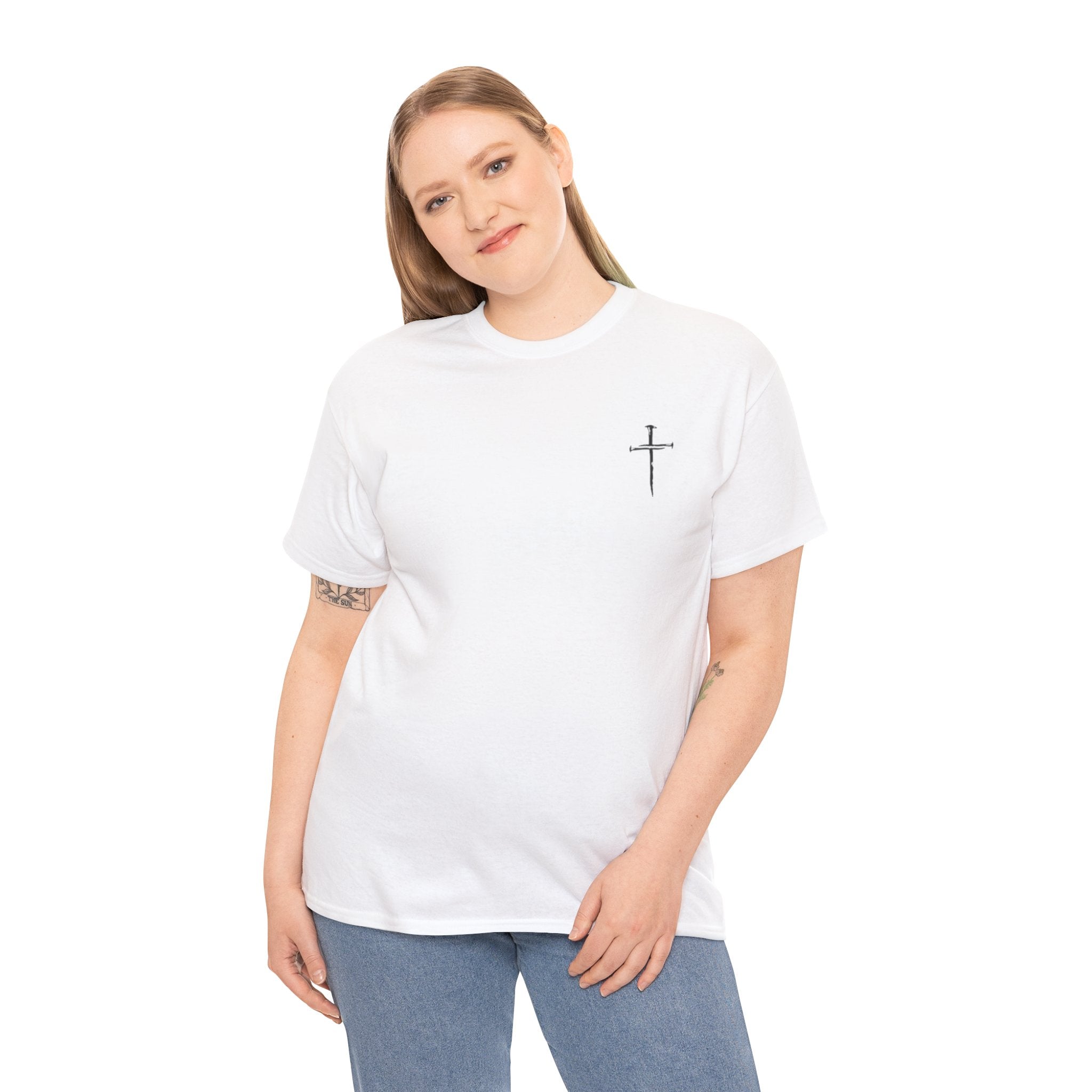 Minimal Cross Sketch T-Shirt | Small Chest Graphic, Religious Faith Design Christian Tee