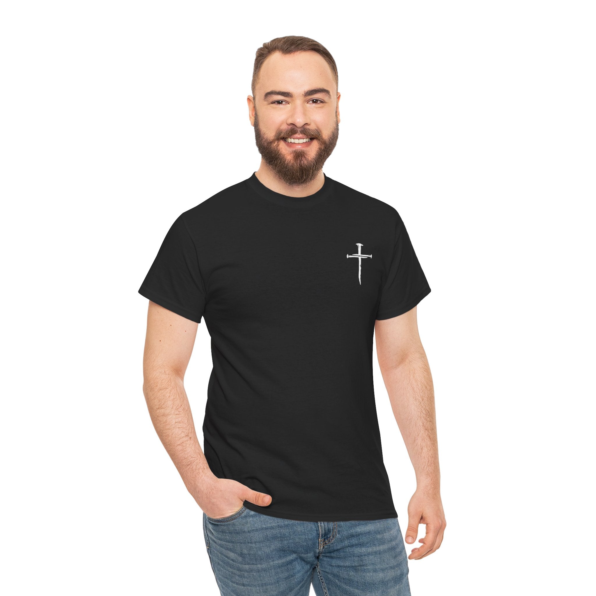 Minimal Cross Sketch T-Shirt | Small Chest Graphic, Religious Faith Design Christian Tee