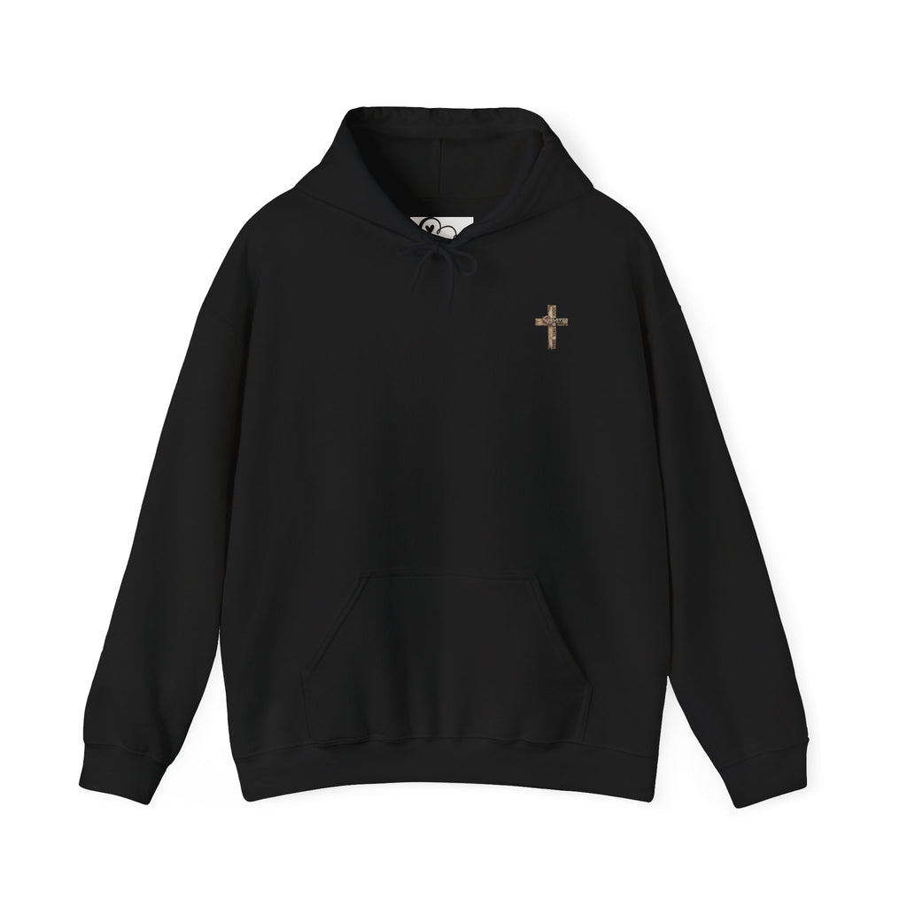 Wooden Cross Scripture Hoodie | Rustic Christian Faith Sweatshirt